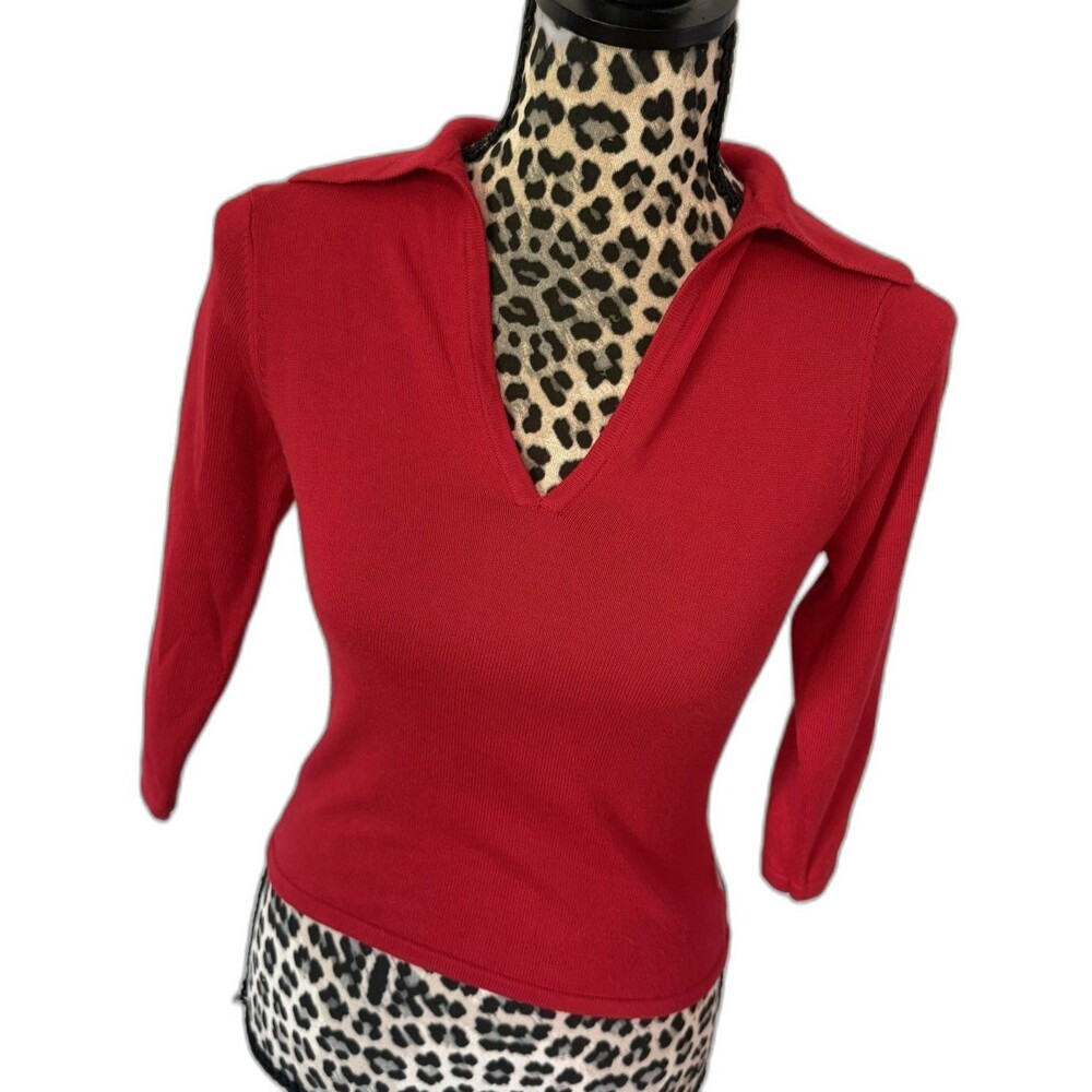 Y2K Vintage Guess Red Collared Polo V-Neck Sweater 3/4 Sleeve Academia Preppy S